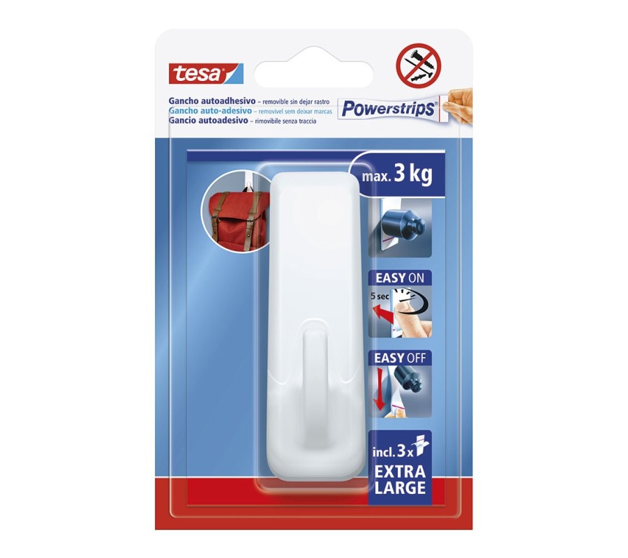 tesa gancho autoadhesivo powerstrips xl, blanco rectangular