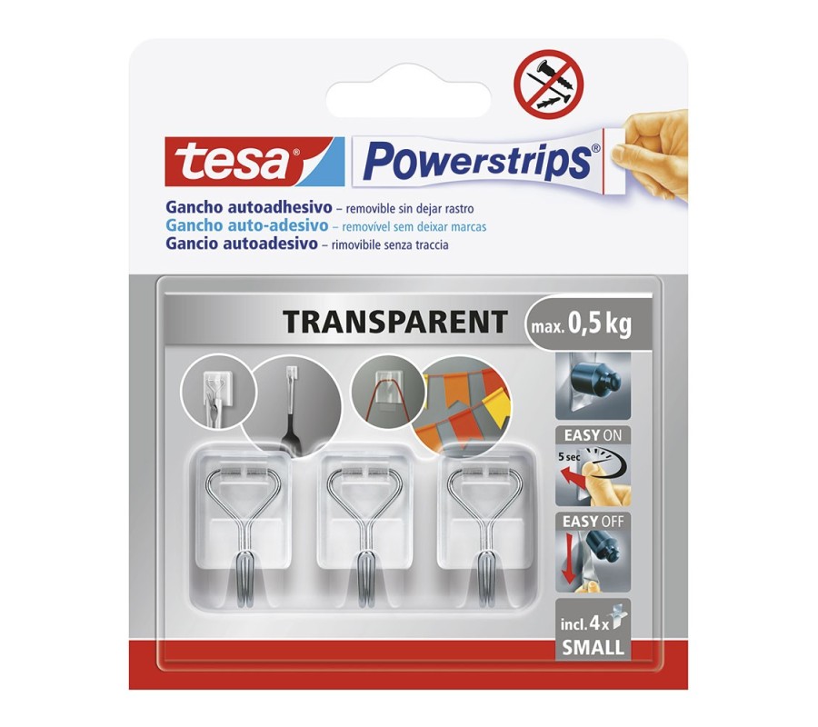 tesa gancho autoadhesivo powerstrips s, transparente