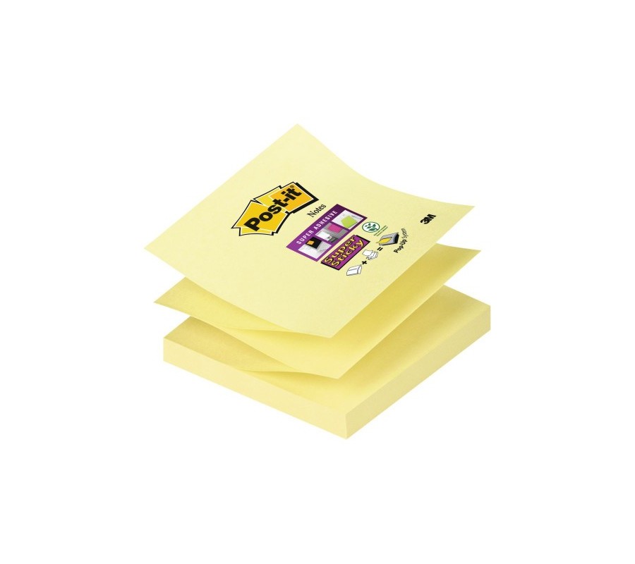 post-it pack 12 blocs 90 hojas z-notes adhesivas 76x76mm super sticky canary yellow caja carton r330