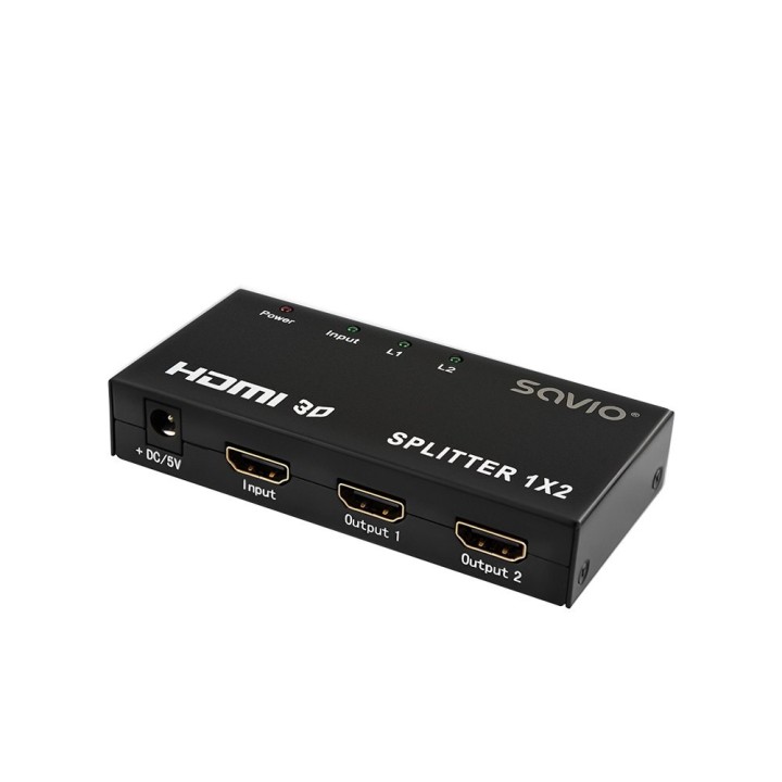 splitter 1x2 hdmi full hd 3d savio cl-42 negro carcasa de metal dc 5v 1080p
