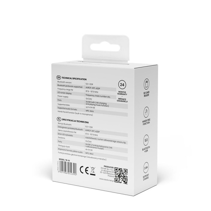 transmisor fm coche con cargador 2.4a savio tr-10 manos libres micro sd bluetooth 5.0