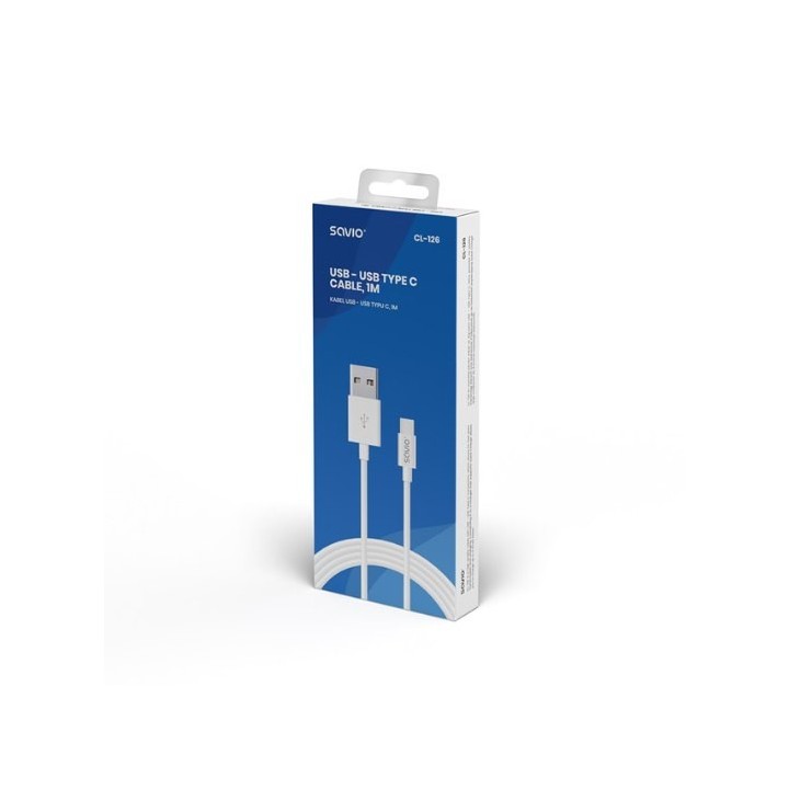 cable usb(a) - usb(c) carga rapida 1m savio cl-126 1m blanco 5a tecnologia qc