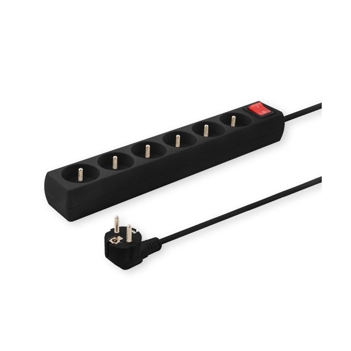 regleta de 5 enchufes 1.5m negro savio lz-01 con interruptor capacidad maxima 2500w