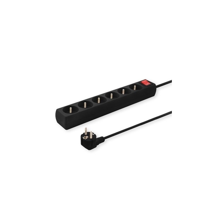 regleta de 5 enchufes 1.5m negro savio lz-01 con interruptor capacidad maxima 2500w