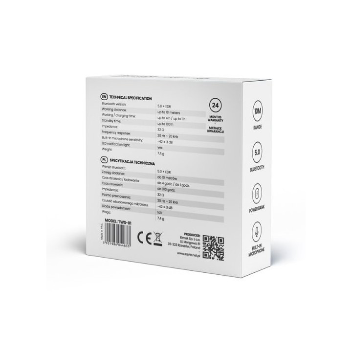 auriculares inalabricos bluetooth 5.0 savio tws-01 blanco con base de carga microfono integrado