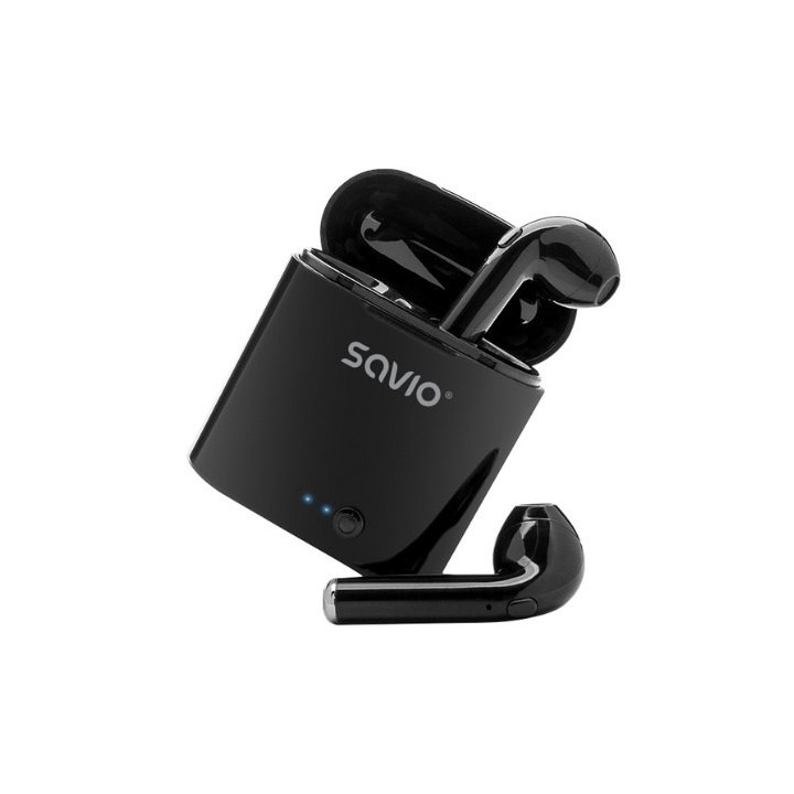 auriculares inalabricos bluetooth 5.0 savio tws-02 negro con base de carga microfono integrado