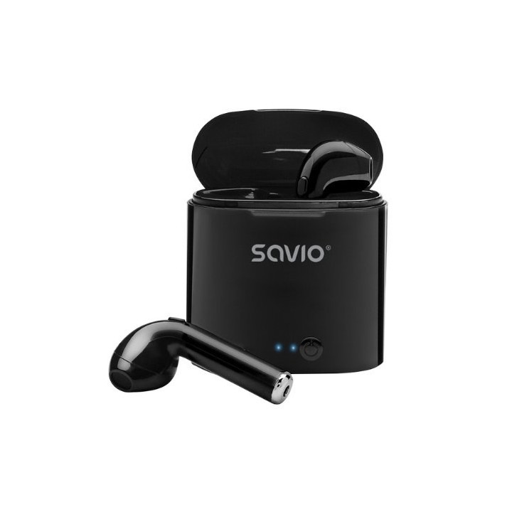 auriculares inalabricos bluetooth 5.0 savio tws-02 negro con base de carga microfono integrado