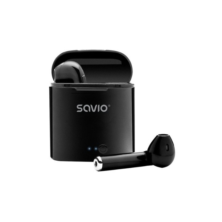 auriculares inalabricos bluetooth 5.0 savio tws-02 negro con base de carga microfono integrado