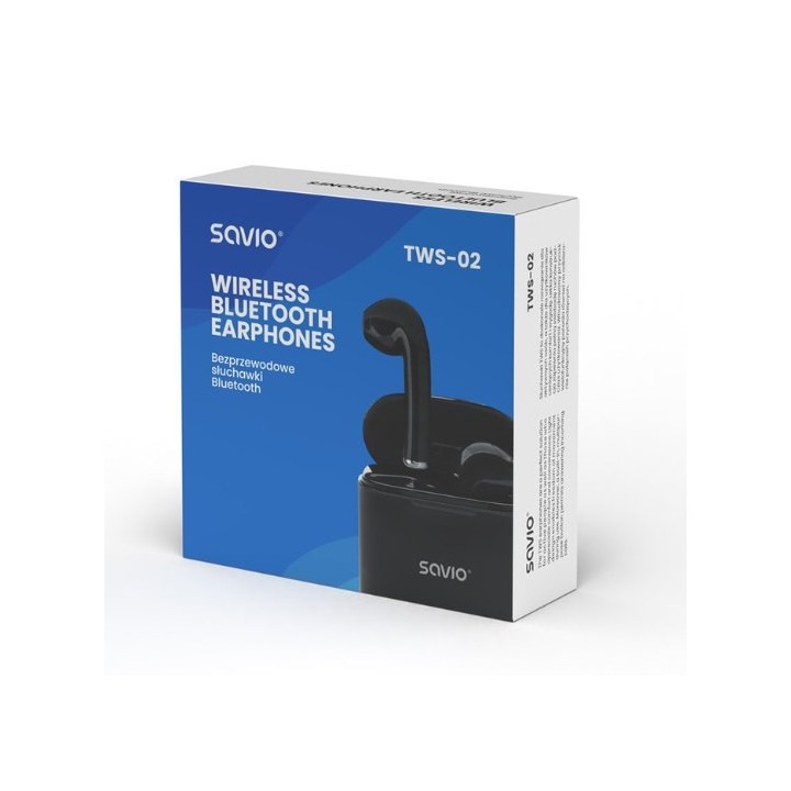auriculares inalabricos bluetooth 5.0 savio tws-02 negro con base de carga microfono integrado