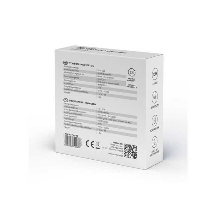 auriculares inalabricos bluetooth 5.0 savio tws-02 negro con base de carga microfono integrado