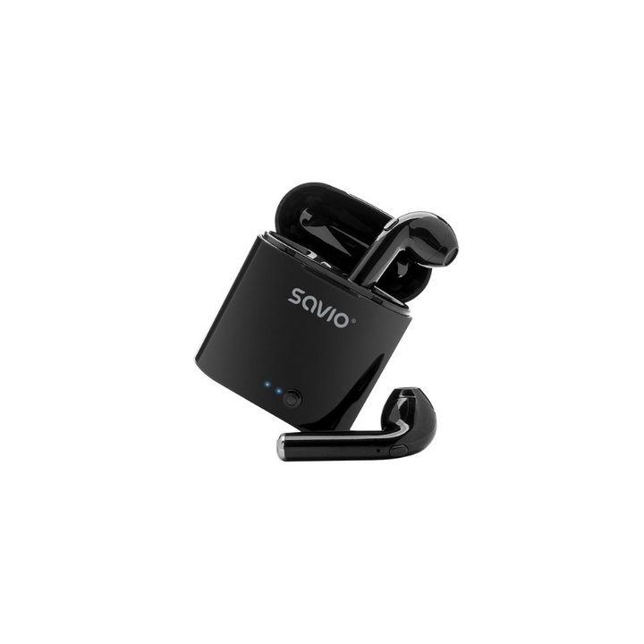 auriculares inalabricos bluetooth 5.0 savio tws-02 negro con base de carga microfono integrado