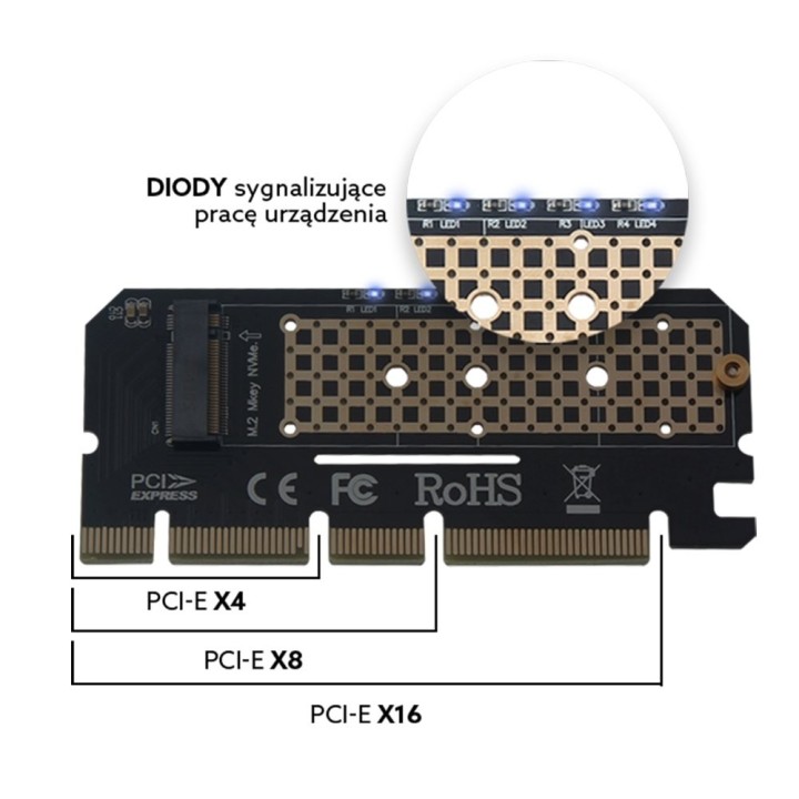 tarjeta adaptadora savio de pci-e a m2 nvme m-key estandar nvme conectores m.2 y pci express