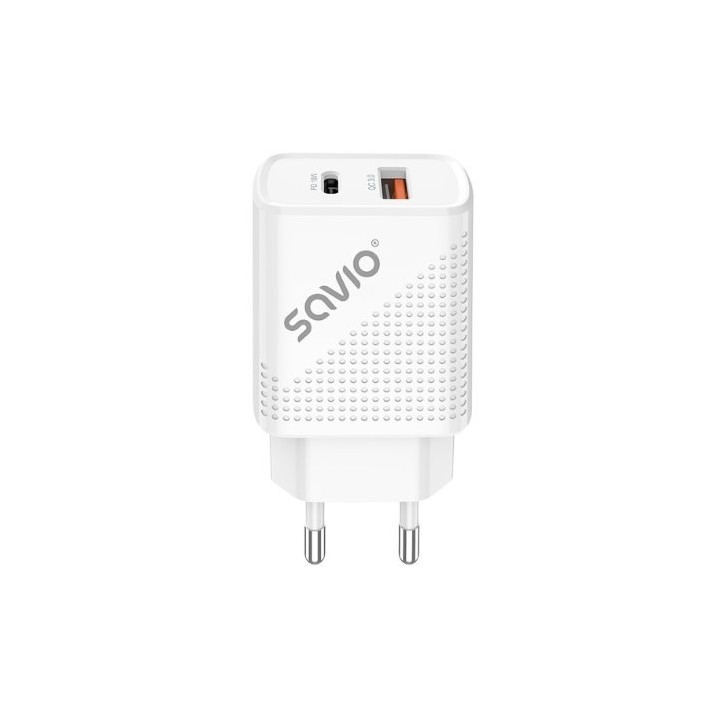 cargador usb 3.0 de carga rapida 18w savio la-05 1pd   1usb(a) blanco 18w