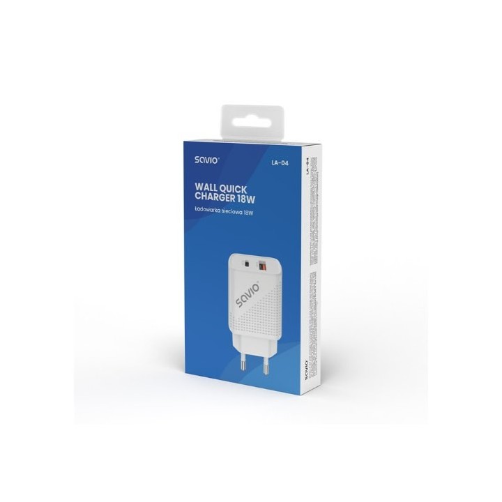 cargador usb 3.0 de carga rapida 18w savio la-05 1pd   1usb(a) blanco 18w