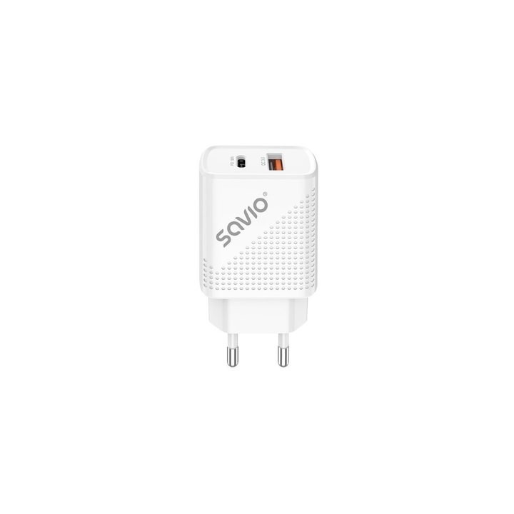 cargador usb 3.0 de carga rapida 18w savio la-05 1pd   1usb(a) blanco 18w