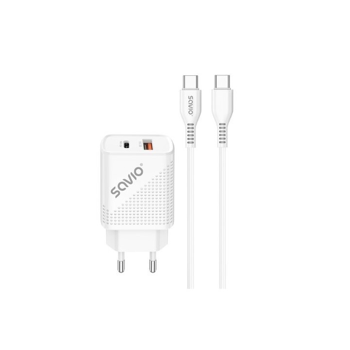 cargador usb 3.0 de carga rapida 18w savio la-05 1pd   1usb(a) blanco 18w incluye cable