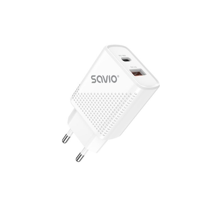 cargador usb 3.0 de carga rapida 18w savio la-05 1pd   1usb(a) blanco 18w incluye cable