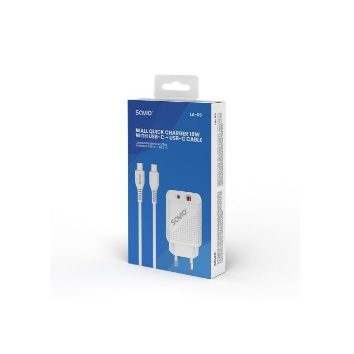 cargador usb 3.0 de carga rapida 18w savio la-05 1pd   1usb(a) blanco 18w incluye cable