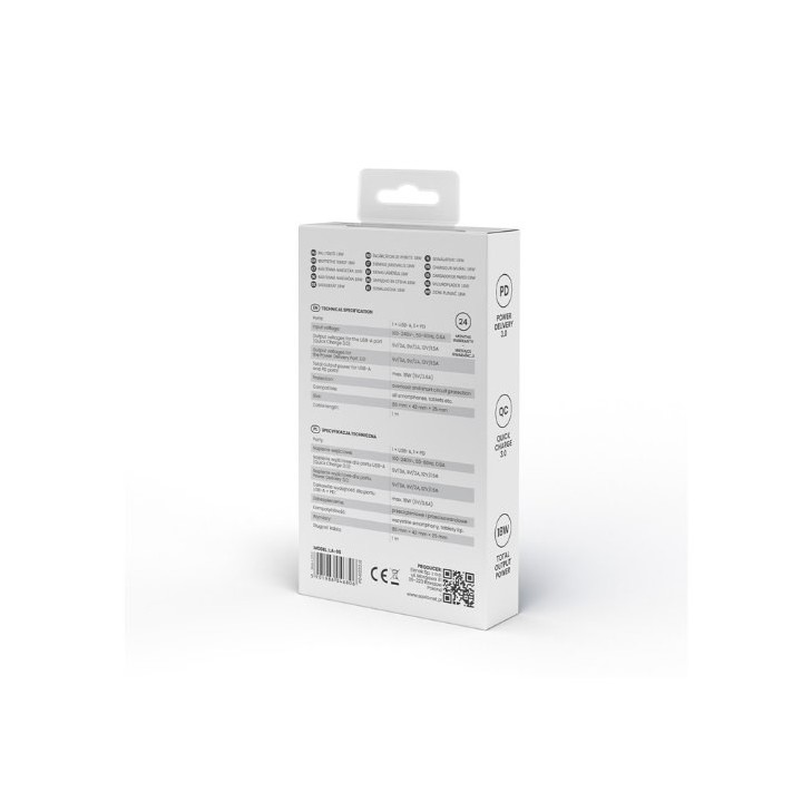 cargador usb 3.0 de carga rapida 18w savio la-05 1pd   1usb(a) blanco 18w incluye cable