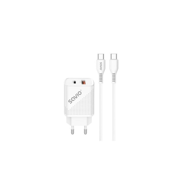 cargador usb 3.0 de carga rapida 18w savio la-05 1pd   1usb(a) blanco 18w incluye cable