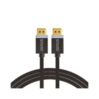 cable savio displayport (m) - displayport (m) 2m negro trenzado 8k hdr 144-240 hz