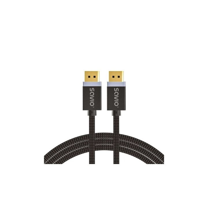 cable savio displayport (m) - displayport (m) 2m negro trenzado 8k hdr 144-240 hz