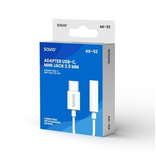 adaptador usb(c) - mini jack 3.5 mm savio ak-52 blanco dac