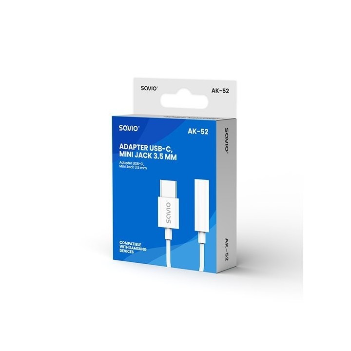 adaptador usb(c) - mini jack 3.5 mm savio ak-52 blanco dac