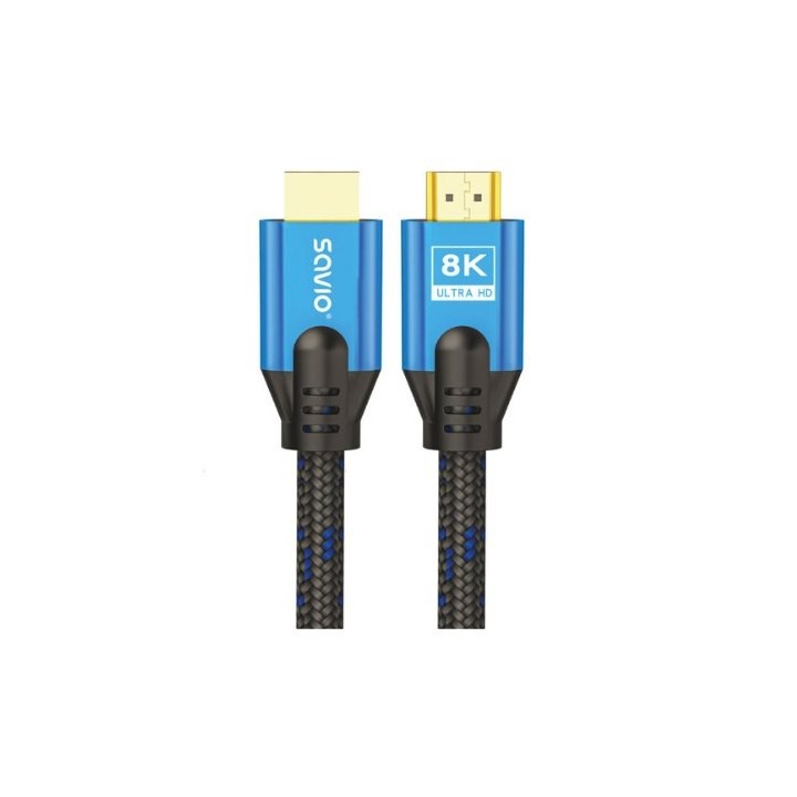 cable hdmi 2.1 (m) trenzado 8k savio cl-169 5m 5m macho a macho azul y negro hdr 8k