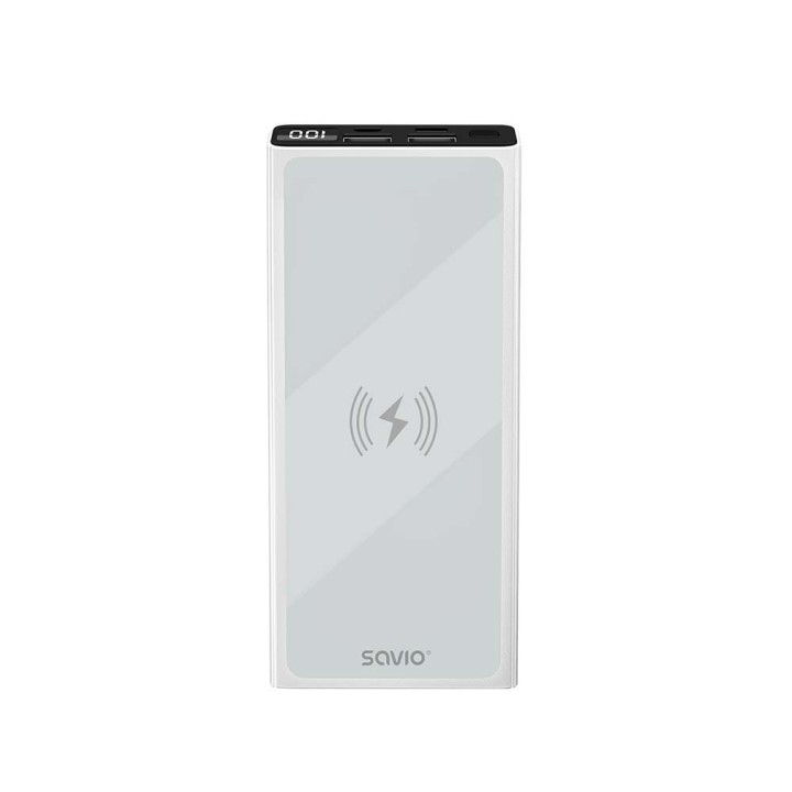 powerbank 10000 induccion mah savio ba-06 blanco 10000 mah pantalla led 2usb(a)   1usb(c)