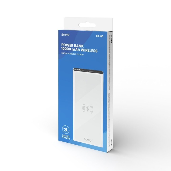 powerbank 10000 induccion mah savio ba-06 blanco 10000 mah pantalla led 2usb(a)   1usb(c)
