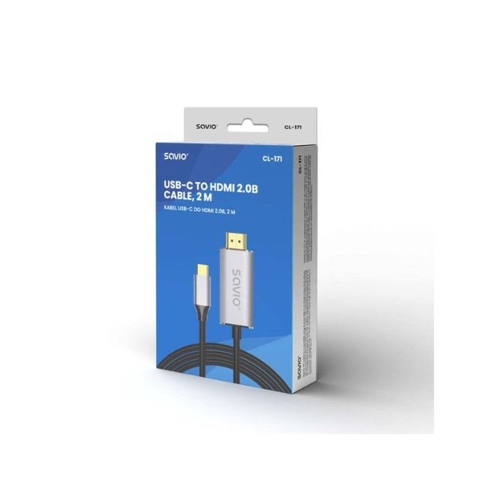cable usb(c) - hdmi 2.0 4k 2m savio cl-171 negro y plata hdcp 1.4 y 2.3  4k hasta 120 hz