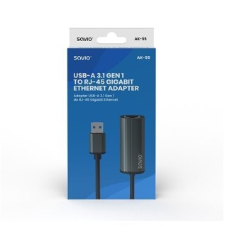 adaptador usb(a) - 1 x rj-45 savio ak-55 usb 3.1 gen 1 negro y gris 10-100 mbps