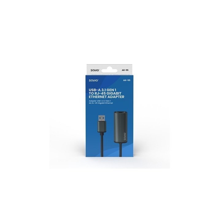 adaptador usb(a) - 1 x rj-45 savio ak-55 usb 3.1 gen 1 negro y gris 10-100 mbps