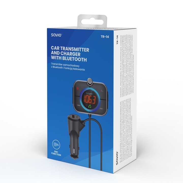 transmisor fm bluetooth 5.0 coche savio tr-14 manos libres carga rapida qc pd 3.0 micro sd aux