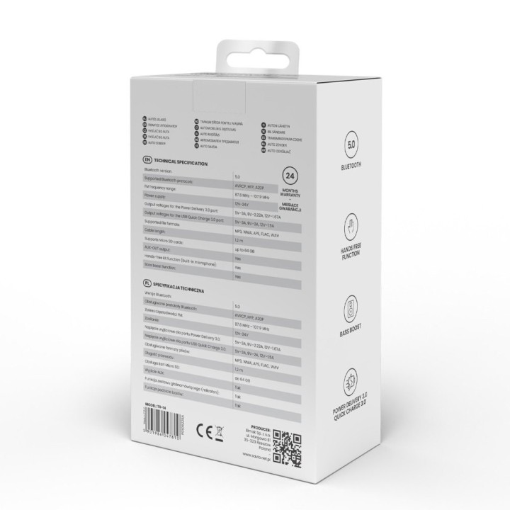 transmisor fm bluetooth 5.0 coche savio tr-14 manos libres carga rapida qc pd 3.0 micro sd aux