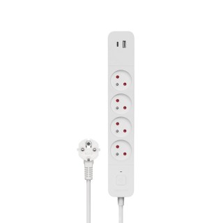 regleta de 4 enchufes + 2usb 1.5m savio lz-11 1usb(a)   1usb(c) blanco anti-tension