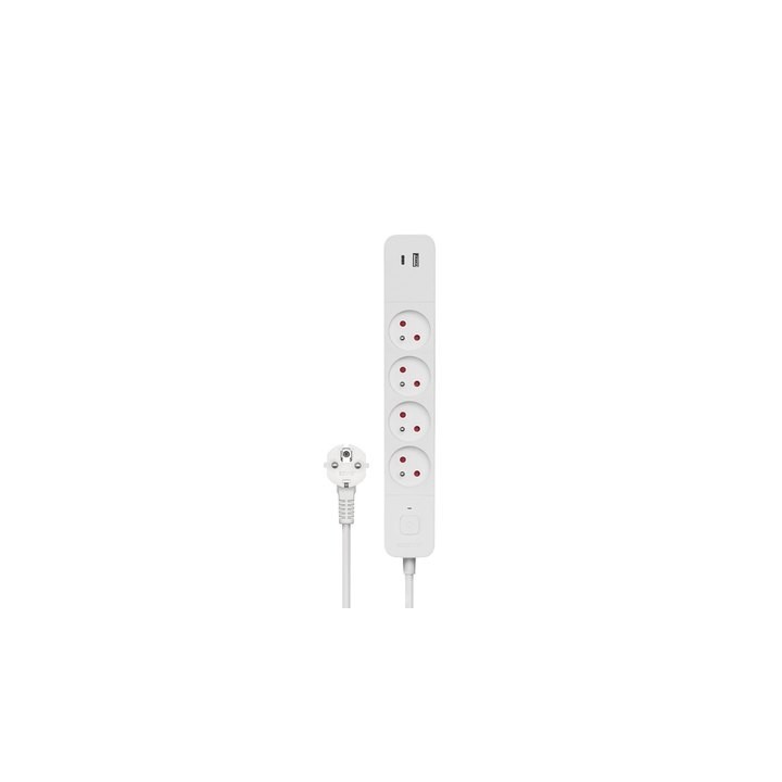 regleta de 4 enchufes + 2usb 1.5m savio lz-11 1usb(a)   1usb(c) blanco anti-tension