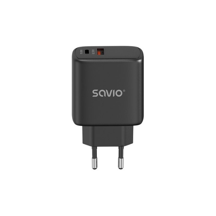 cargador usb 3.0 de carga rapida 30w savio la-06 b 1pd   1usb(a) negro 30w
