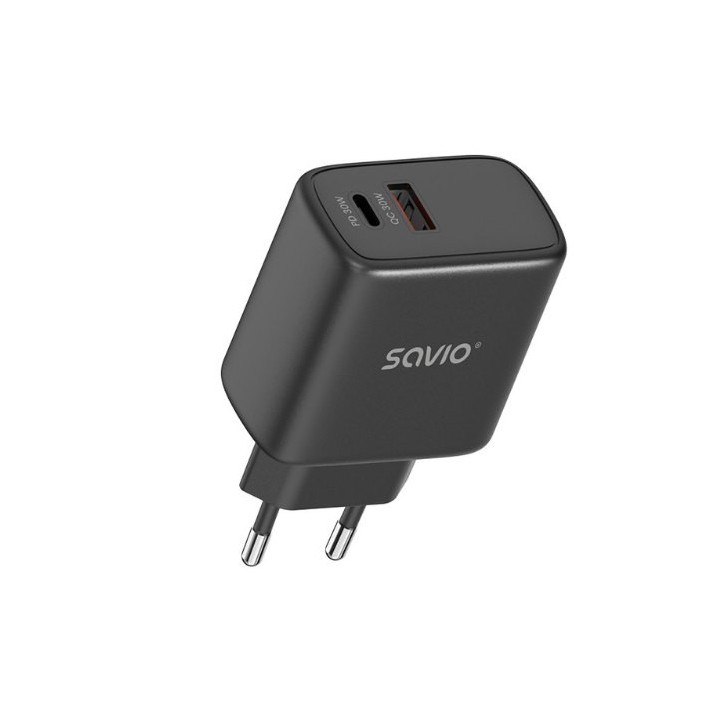 cargador usb 3.0 de carga rapida 30w savio la-06 b 1pd   1usb(a) negro 30w