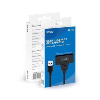 adaptador sata - usb(a) 3.1 savio ak-69 usb 3.1 gen 1 negro 5 gbps