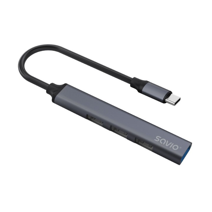 hub usb(c) - 3 x usb(a) 2.0 + 1 x usb(a) 3.1 usb 3.1 gen 1 negro y gris aluminio 5 gbps