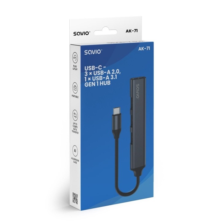 hub usb(c) - 3 x usb(a) 2.0 + 1 x usb(a) 3.1 usb 3.1 gen 1 negro y gris aluminio 5 gbps