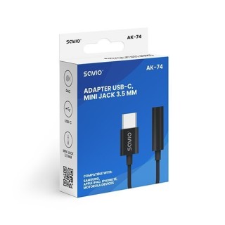 adaptador usb(c) - jack 3.5 mm savio ak-74 negro dac