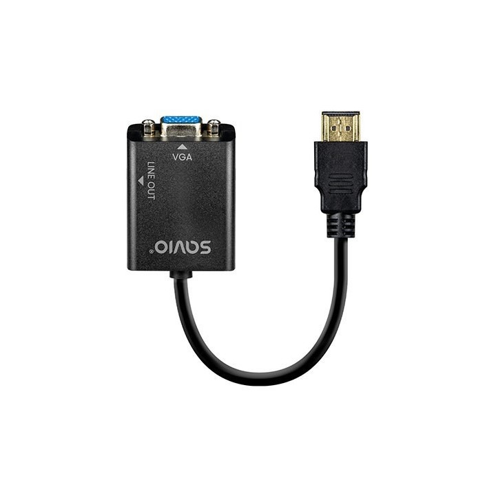 adaptador hdmi (m) - vga (h) + mini jack 3.5 mm 1080p negro