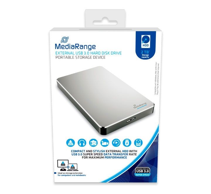 disco duro externo 3.0 mediarange 2 tb plata