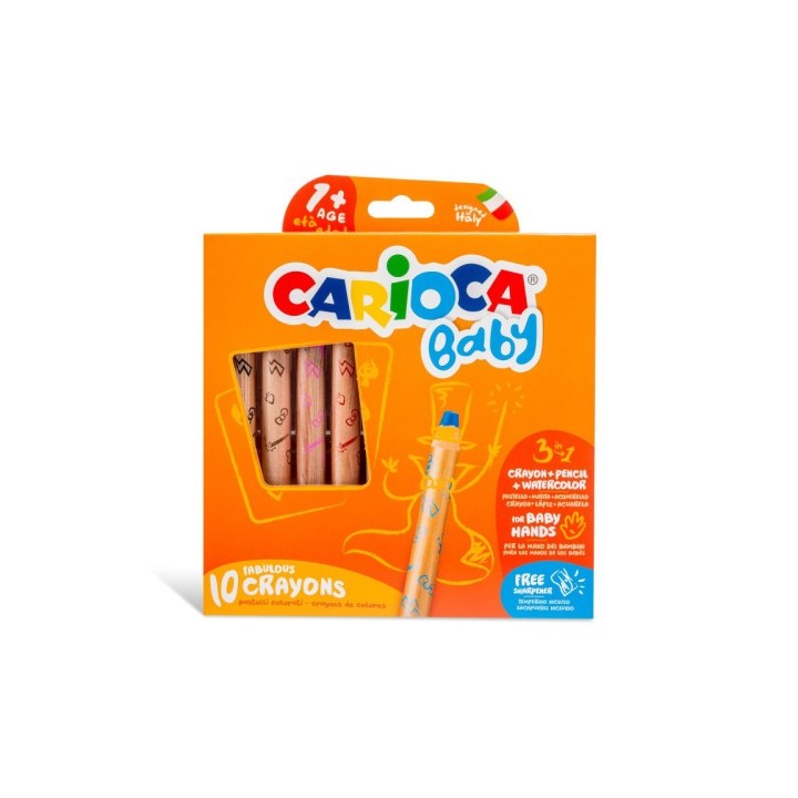 carioca caja 10 lapices 3 en 1 + sacapuntas carioca baby 42818