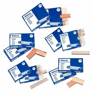 petrus caja de 1000 grapas tipo 22/8 - 24/8 cobreadas para grapadoras de sobremesa/oficina petrus 55