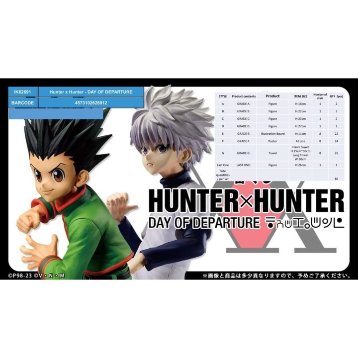 banpresto ichiban kuji banpresto hunter x hunter day of departure lote 80 articulos loteria japonesa