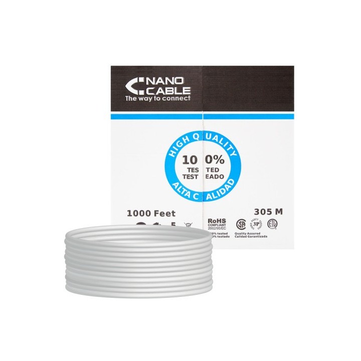 nanocable nanocable cable red rj45 cat.5e utp rigido awg24, 305 m
